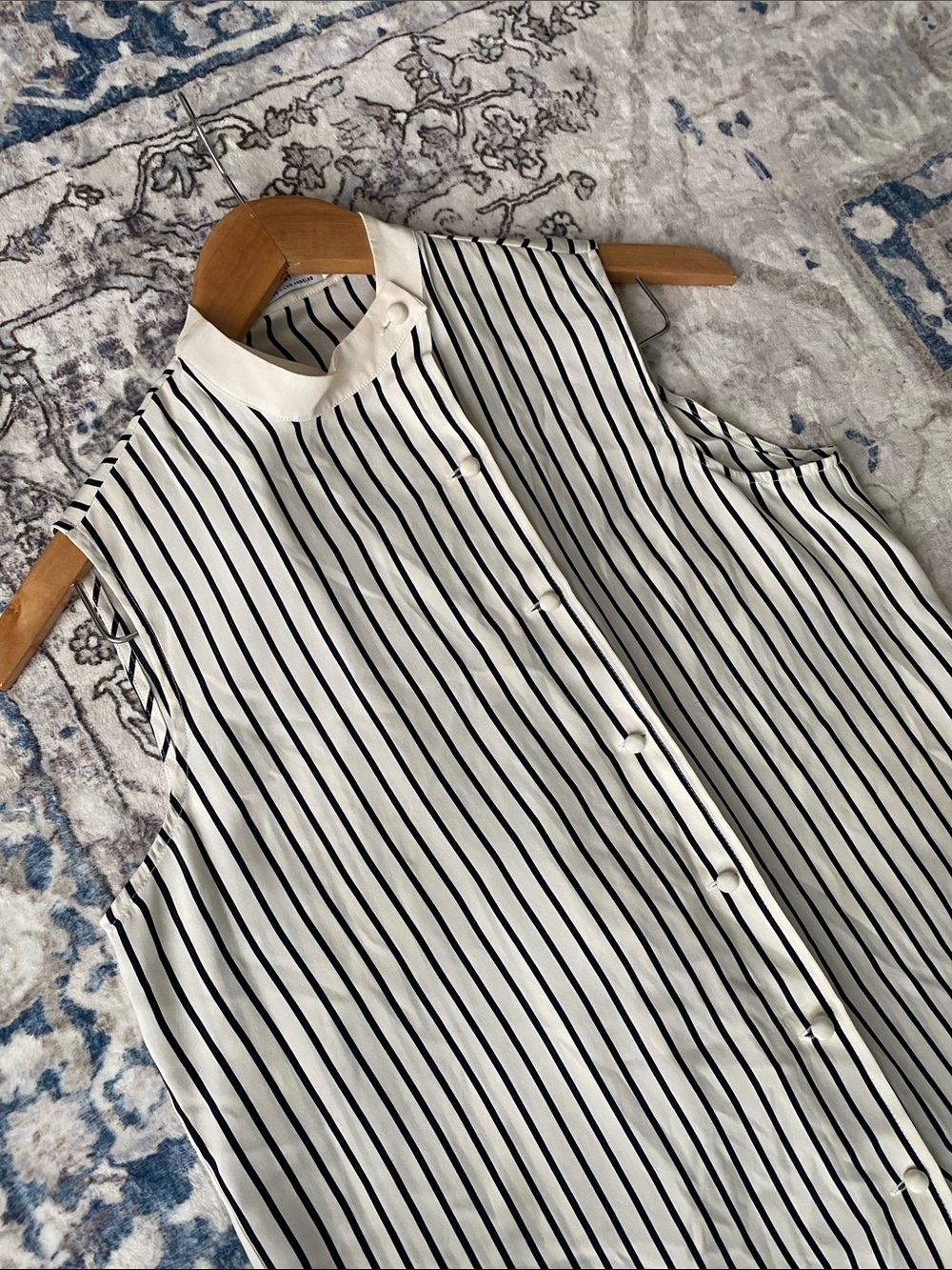 Frame Denim Sleeveless Silk Striped Button Up Blouse White & Black